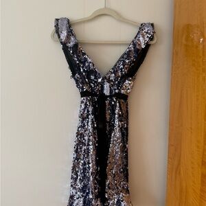 Free People Black and Silver Sequin Backless Dress